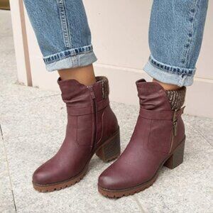 Women's Zipper Chunky Heel Ankle Booties